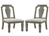 Set of 2 Side Chairs with Linen Padded Seat, Beige and Weathered Oak B016P314483