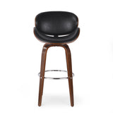 30" Mid-Century Modern Upholstered Swivel Barstool, Midnight Black, Walnut 67493.00PUMDNT