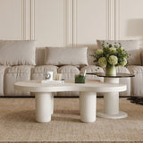 Cream White Modern Nesting Coffees Set of 2, 2 in 1 Irregular Coffee with Glass Top End W3081P254996
