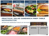 Orikool 60 IN Commercial Refrigerators Sandwich&Salad Prep Table with a Butcher Block Cutting Board, W2095126123