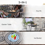 30" Outdoor Fire Pit Dining Table, 3-in-1 Round Wood Pit Bowl, Patio Ice Bucket with W2225142618
