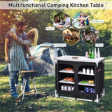 Black Camping Kitchen Table with Storage Shelves 09516532