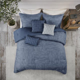 7 Piece Printed Seersucker Comforter Set Navy Queen B03597178