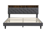KING -Size Upholstered Platform Bed Frame with a Modern Button-Tufted Linen Fabric Headboard,USB W311P285483