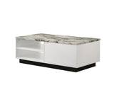 Matilda 47" White Coffee Table with White Faux Marble Top B061P160680