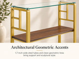 44 Inch Console Table with Storage Shelf, Modern Tempered Glass Entryway Table with Gold Metal Frame W2920P495917