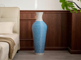 Hand-Woven PVC Rattan Floor Vase, 39 Inch Tall Blue and White Striped Decorative Vase, Farmhouse W2796P300933