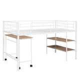 ZNTS Twin Size Metal Loft Bed with Desk and Shelves,White MF292498AAK