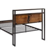 Twin Size Metal Platform Bed Frame with Wooden Headboard and Footboard with USB LINER, No Box Spring W2297P222789