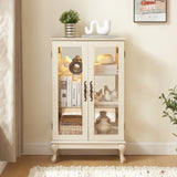 2 Doors Curio Cabinet with Tempered Glass Doors, Curio Cabinets with Mirrored Back Panel and W2275P178894