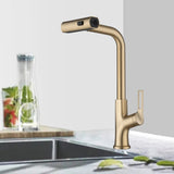 Brushed Gold Kitchen waterfall faucet with down sprayer, single handle kitchen sink faucet with W1217P146514