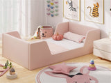 Pink Upholstered Toddler Bed Velvet Wooden Slat Frame for Kids No Mattress 22664722