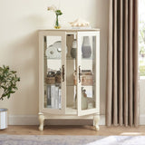 2 Doors Curio Cabinet with Tempered Glass Doors, Curio Cabinets with Mirrored Back Panel and W2275P178894