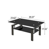 ZNTS Tempered Black Glass Coffee Table, 2-Layers Tea Table W171891785