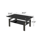 ZNTS Black Tempered Glass Coffee Table, 2 Layer Storage Tea Table W327126618