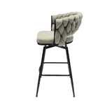 28" Bar Chair Linen Woven Bar Stool Set of 2,Black legs Barstools No Adjustable Kitchen Island T2396P279779