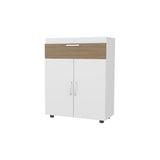 FM FURNITURE North Fork Shoe Rack, Pneumatic Lift-Up Compartment, Dual Doors, White and Natural Oak B128P301388