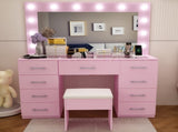 Macaron powder, particleboard with textured melamine finish, 9-drawer dressing table set, includes 24302535