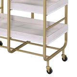 Gold and White Washed Serving Cart with 3 Adjustable Trays B062P186560