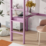 ZNTS Twin High Loft Bed, Rubber Wood Loft Bed with Safety Guardrail, built-in desk, ladder,Pink 87235573