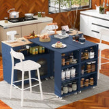 K&K Rolling Kitchen Island With Extended Table, Kitchen Island on Wheels with LED Lights,Power WF316018AAN