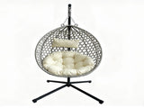 Foldable Hanging Egg Chair with Stand, HDPE Rattan Wicker Swing Chair with Cushion, Heavy Duty Frame 89290166