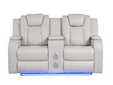 BENZ LED & Power Reclining Loveseat Made With Faux Leather in Ice Beige G150109058
