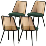 Green Rattan Dining Chairs Set of 4,Boucle Chairs with Natural Cane Back, Upholstered Dining Room W1164P218674