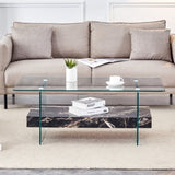 43.3 Inch Modern Two-Tier Coffee Table - An Elegant Combination of Clear Glass and Black Marble W2920P226071