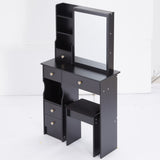 Small Size Left Drawer Desktop Vanity Table Cushioned Stool, Extra Large Sliding Mirror, Multi W936P226017