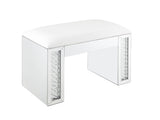 Nysa Ivory Synthetic Leather , Mirrored & Faux Crystals Vanity Stool B2726P448753