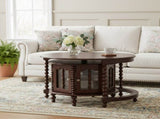 Vintage Round Nesting Coffee Table, Six Bamboo-shaped Decorative Glass Doors, Retro Beaded Legs, N735P305623D