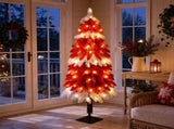 5FT Red & White Drooping Tree, 303 PVC Tips, 100 Warm White Lights with 8 Modes & Remote, US Plug 56142860