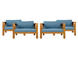 Outdoor Acacia Wood Club Wooden Armchair with Cushions , Conversation Set,Teak Finish,Blue N770P264304T