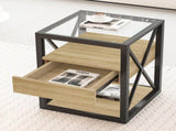 Set of 2 Modern End Table with Drawer - Nightstand for Bedroom & Living Room, Natural Wood MDF & W241P246921