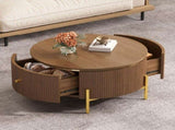 Modern Round Coffee Table with 2 large Drawers Storage Accent Table, Brown, 31.5" N735P338995D