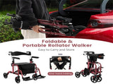 2-in-1 Rollator Walker & Wheelchair 6-Level Adjustable Handles, 1-Hand Folding, Storage 59905372