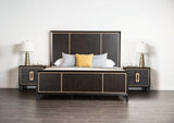 Modern Espresso Bedside Table Bedroom Furniture 1pc Nightstand Gold Accent Trim Wooden Finger Pull B2741P309917