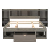 ZNTS Queen Size Wood Platform Bed with Multi-storage Headboard and a Drawer, Gray 61871264