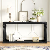 U_STYLE Vintage Wood Grain Console Table with Bottom Shelf and Four Vase Legs, Suitable for N711P256976B