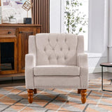 Beige Accent Chair, Living Room Chair, Footrest Chair Set with Vintage Brass Studs, Button Tufted W1170100893