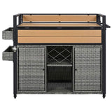 K&K 52.8"W Wicker Outdoor Grill Cart with Extended Plastic Wood Table Top, Rolling Kitchen Island on N707P233747G