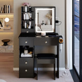 29.2" Small Size Left Drawer Desktop Vanity Table Cushioned Stool, 2 AC2 USB Power Station, Hair W3258P291627