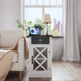 Farmhouse End Table with Charging Station, 15.4'' Rustic Nightstand with Barn Door & Adjustable T3609P332411