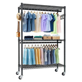 Rolling Clothes, Heavy Duty Clothes with Wheels, 3 Tiers Adjustable Wire Shelving Clothes W3204P318298