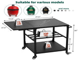 Outdoor Grill Table for Big Green Egg Style BBQ, Heavy Duty Metal Cart Prep Table with Wheels, 09927084