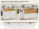 White Mobile Kitchen Island Cart with Drop-Leaf Design, Lockable Universal Wheels & Trash Storage 84900576
