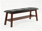 Dining Bench with Storage Shelf, Pine Wood Frame, Button Tufted Black PU Leather Seat, Walnut 01032856