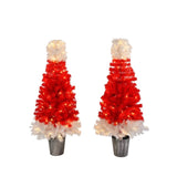 Lighted Santa Hat Style Tree Set of 2, 4ft Artificial Tree with Warm White Lights, N710P181810J