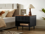 2 Set Nightstands with Grille Striped Doors, Mid Century Modern Nightstand, Bedside Table with W578P193301